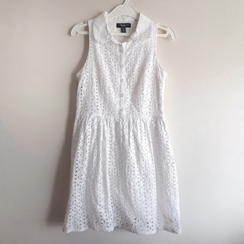 White Eyelet Sleeveless Mini Summer Dress